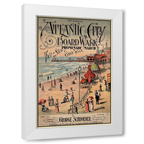 Atlantic City Board Walk Promenade March White Modern Wood Framed Art Print by Unknown