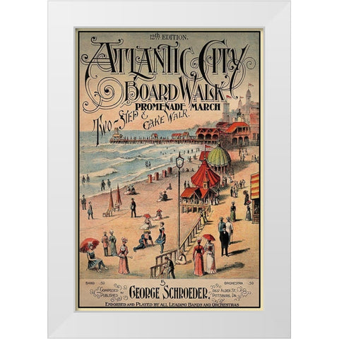 Atlantic City Board Walk Promenade March White Modern Wood Framed Art Print by Unknown