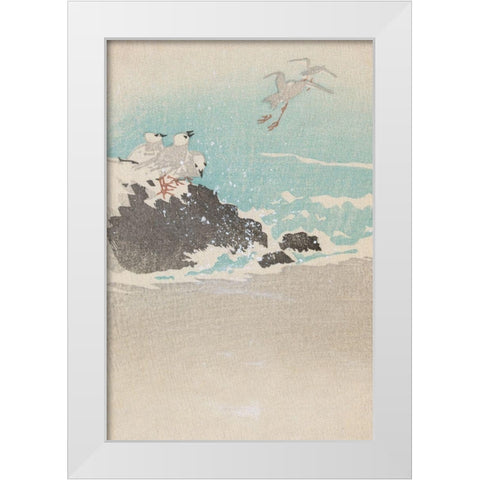 Plovers over waves White Modern Wood Framed Art Print by Unknown