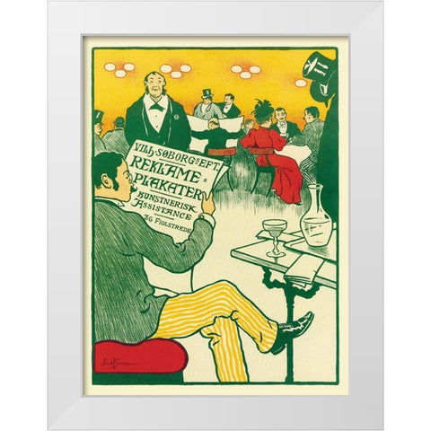 Man Relaxing and Reading the Paper White Modern Wood Framed Art Print by Unknown