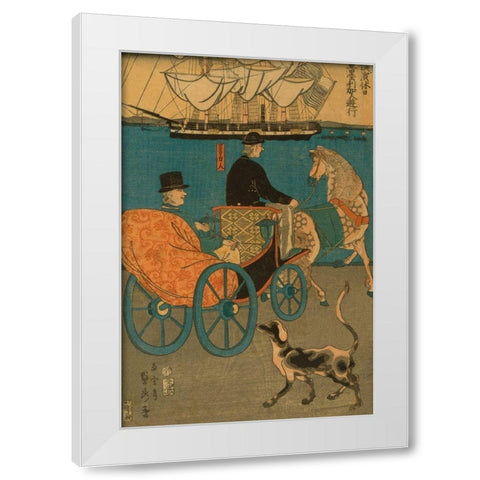 Americans enjoying Sunday in Yokohama (Yokohama kyujitsu Amerikajin yuko), 1861 White Modern Wood Framed Art Print by Utagawa, Sadahide