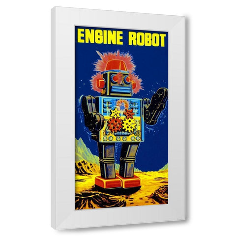 Engine Robot White Modern Wood Framed Art Print by Retrobot