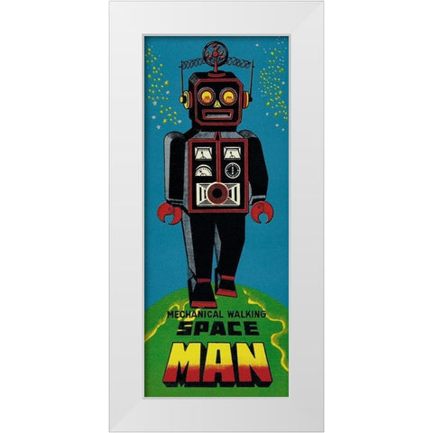 Mechanical Walking Spaceman White Modern Wood Framed Art Print by Retrobot