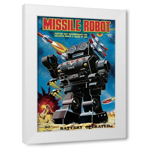 Missile Robot White Modern Wood Framed Art Print by Retrobot