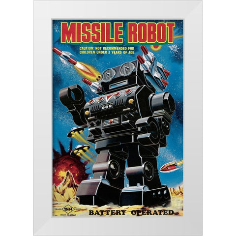 Missile Robot White Modern Wood Framed Art Print by Retrobot