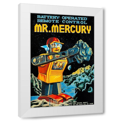 Battery Operated Remote Control Mr. Mercury White Modern Wood Framed Art Print by Retrobot