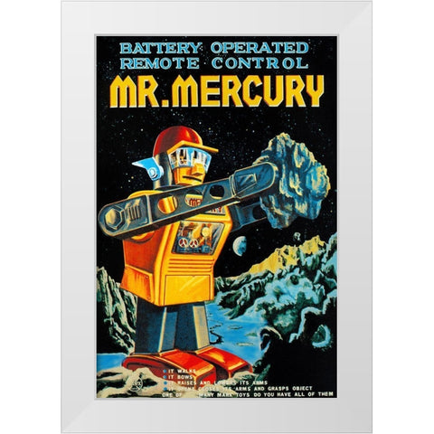 Battery Operated Remote Control Mr. Mercury White Modern Wood Framed Art Print by Retrobot