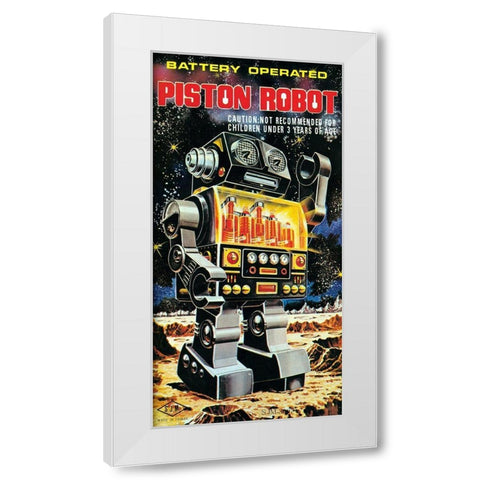 Battery Operated Piston Robot White Modern Wood Framed Art Print by Retrobot