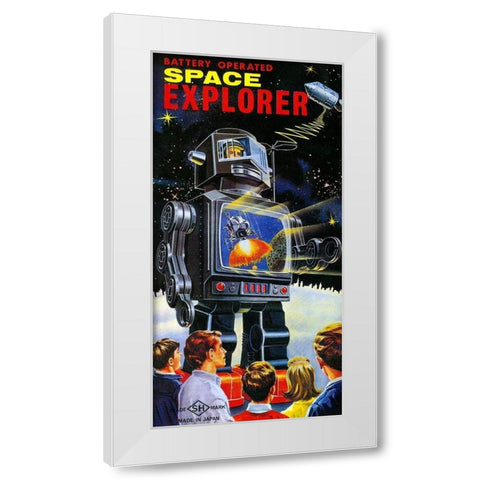Battery Operated Space Explorer White Modern Wood Framed Art Print by Retrobot