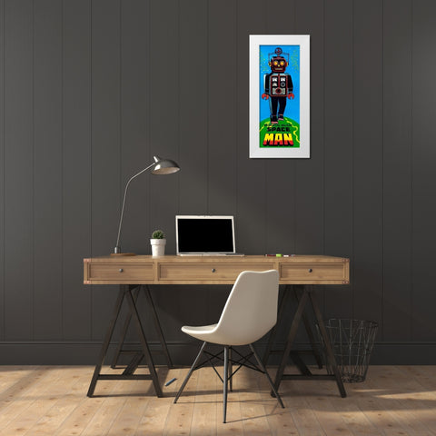 Mechanical Walking Space Man White Modern Wood Framed Art Print by Retrobot