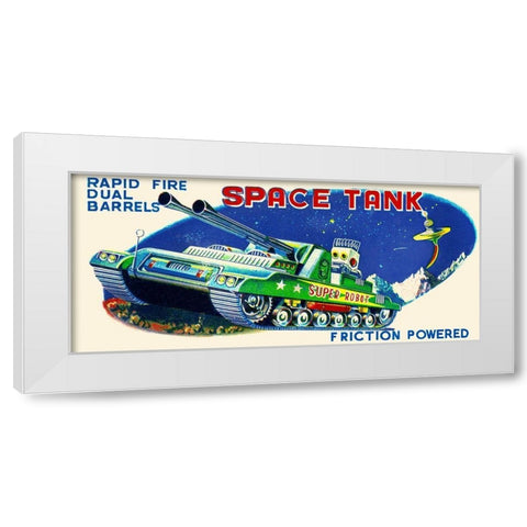 Rapid Fire Dual Barrell Space Tank White Modern Wood Framed Art Print by Retrobot