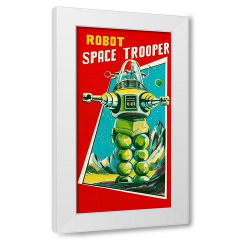 Robot Space Trooper White Modern Wood Framed Art Print by Retrobot