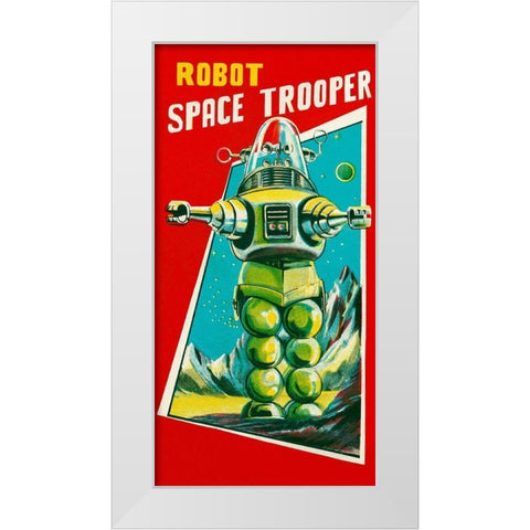 Robot Space Trooper White Modern Wood Framed Art Print by Retrobot