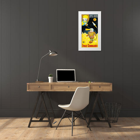 Space Commando White Modern Wood Framed Art Print by Retrobot