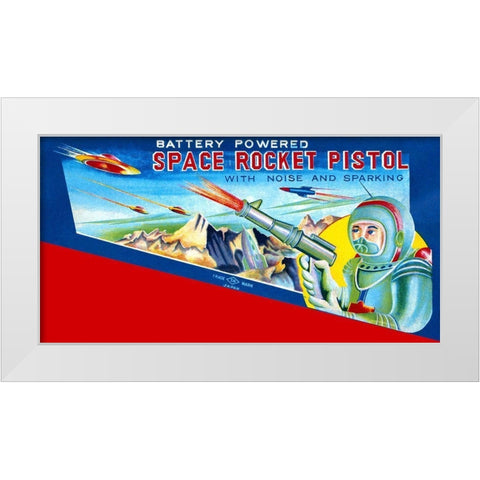 Space Rocket Pistol White Modern Wood Framed Art Print by Retrobot