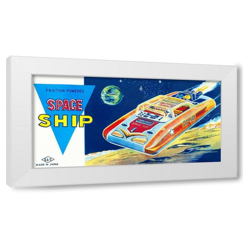 Friction Powered Space Ship SS-18 White Modern Wood Framed Art Print by Retrobot