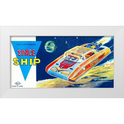 Friction Powered Space Ship SS-18 White Modern Wood Framed Art Print by Retrobot