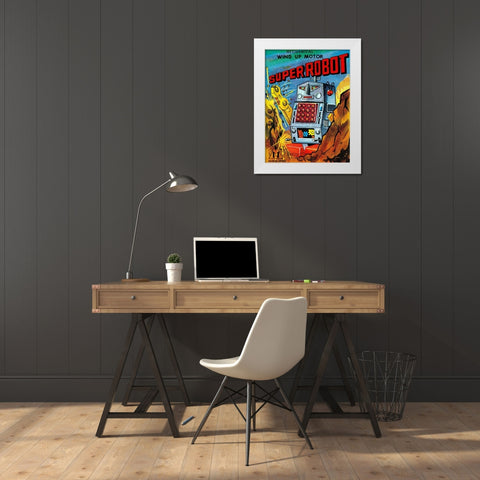 Super Robot White Modern Wood Framed Art Print by Retrobot