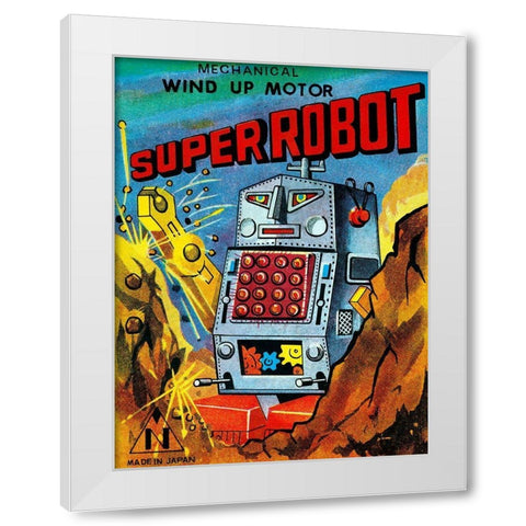 Super Robot White Modern Wood Framed Art Print by Retrobot