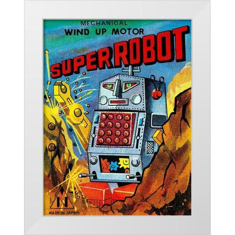 Super Robot White Modern Wood Framed Art Print by Retrobot
