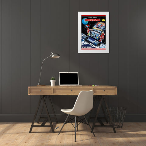 Robotank-Z Space Robot White Modern Wood Framed Art Print by Retrobot