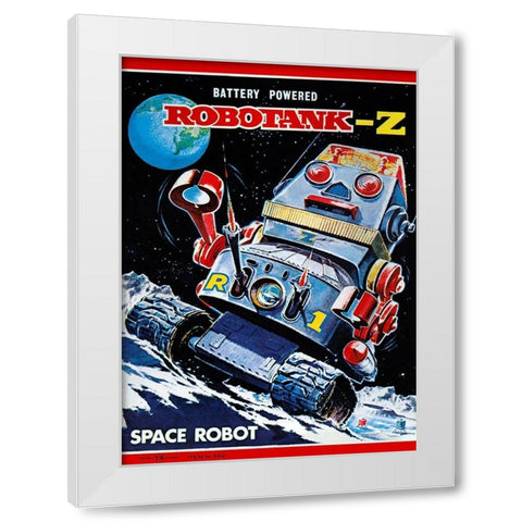 Robotank-Z Space Robot White Modern Wood Framed Art Print by Retrobot