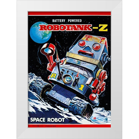 Robotank-Z Space Robot White Modern Wood Framed Art Print by Retrobot