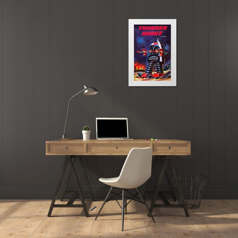 Thunder Robot White Modern Wood Framed Art Print by Retrobot