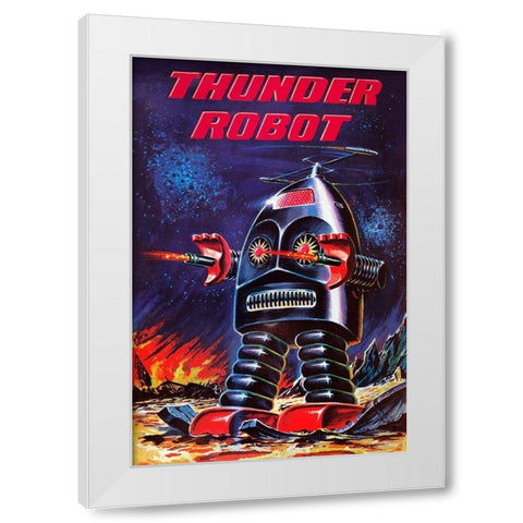 Thunder Robot White Modern Wood Framed Art Print by Retrobot