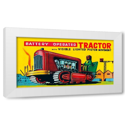 Battery Operated Tractor White Modern Wood Framed Art Print by Retrobot