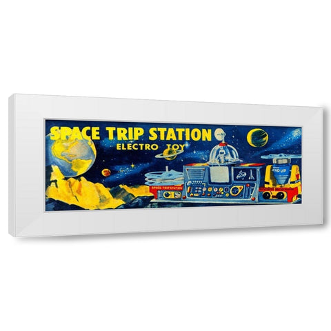 Space Trip Station Electro Toy White Modern Wood Framed Art Print by Retrobot