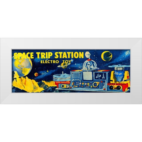 Space Trip Station Electro Toy White Modern Wood Framed Art Print by Retrobot