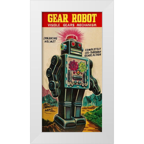 Gear Robot White Modern Wood Framed Art Print by Retrobot