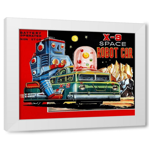 X-9 Space Robot Car White Modern Wood Framed Art Print by Retrobot