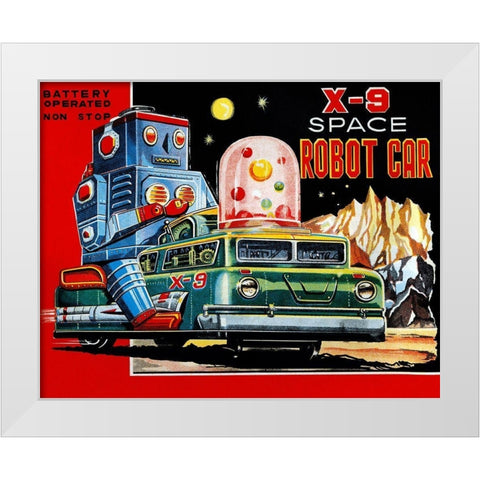 X-9 Space Robot Car White Modern Wood Framed Art Print by Retrobot