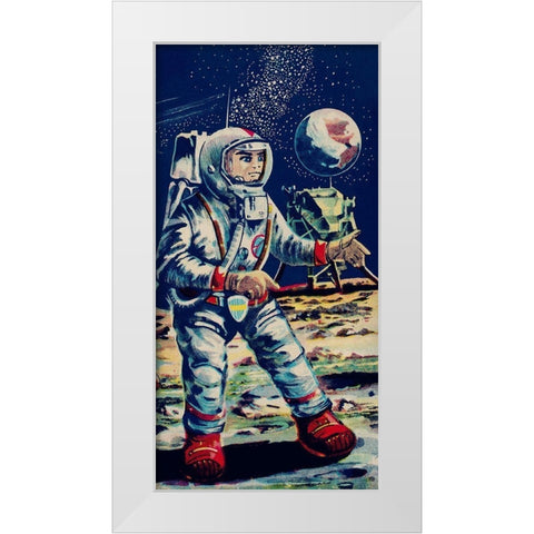 Moon Astronaut White Modern Wood Framed Art Print by Retrobot