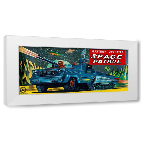 Space Patrol White Modern Wood Framed Art Print by Retrobot
