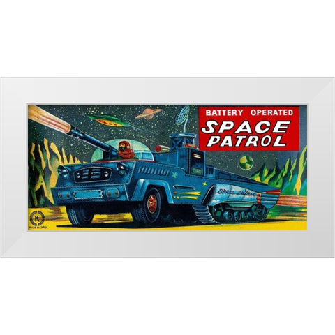 Space Patrol White Modern Wood Framed Art Print by Retrobot