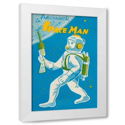 Mechanical Space Man White Modern Wood Framed Art Print by Retrobot