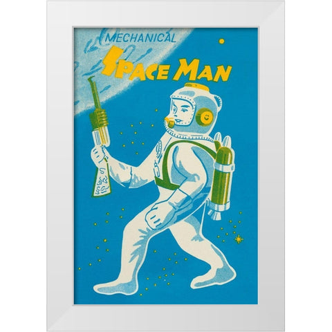 Mechanical Space Man White Modern Wood Framed Art Print by Retrobot