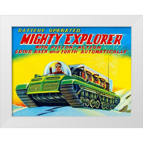 Mighty Explorer with Piston Action White Modern Wood Framed Art Print by Retrobot