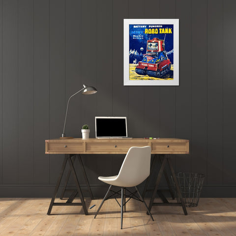 Mini-Robo Tank White Modern Wood Framed Art Print by Retrobot
