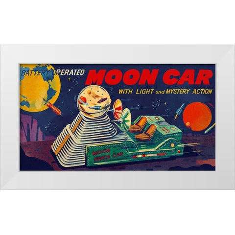 Moon Car White Modern Wood Framed Art Print by Retrobot