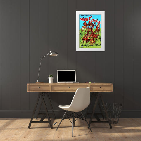 Mechanical Monkey Carousal White Modern Wood Framed Art Print by Retrobot
