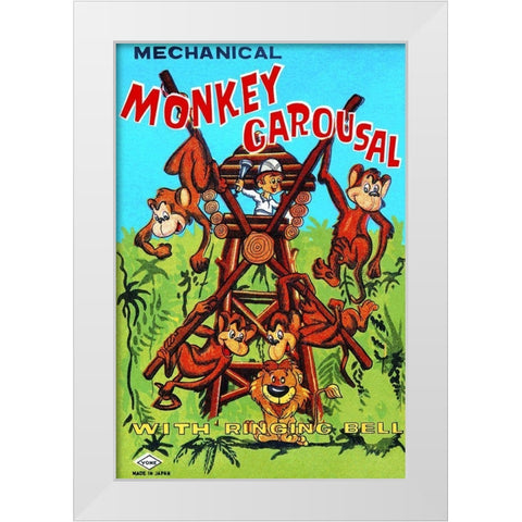 Mechanical Monkey Carousal White Modern Wood Framed Art Print by Retrobot