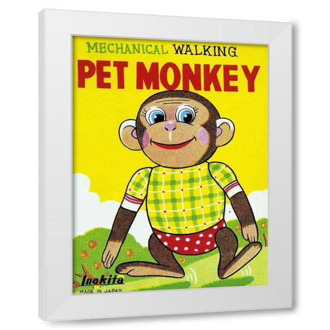 Mechanical Walking Pet Monkey White Modern Wood Framed Art Print by Retrobot