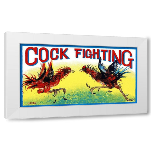 Cock Fighting White Modern Wood Framed Art Print by Retrobot