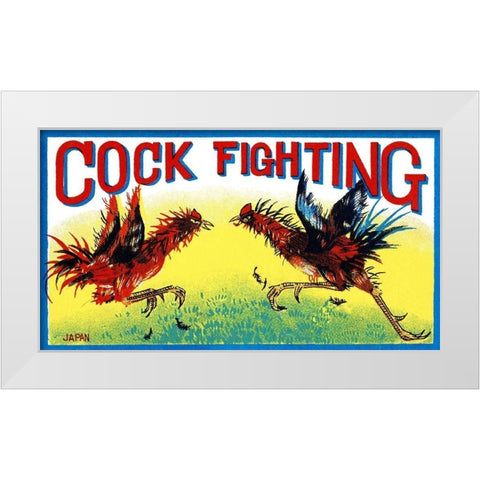 Cock Fighting White Modern Wood Framed Art Print by Retrobot