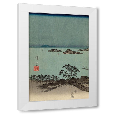 Evening view of the eight famous sites at Kanazawa in Musashi Province #1 White Modern Wood Framed Art Print by Hiroshige, Ando