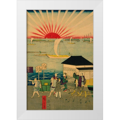 Famous places in Tokyo: real view of Takanawa #2 Featuring the Rising Sun. White Modern Wood Framed Art Print by Hiroshige, Utagawa
